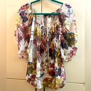 Ana A New Approach Women's Blouse Top Size M  Floral Balloon Sleeves